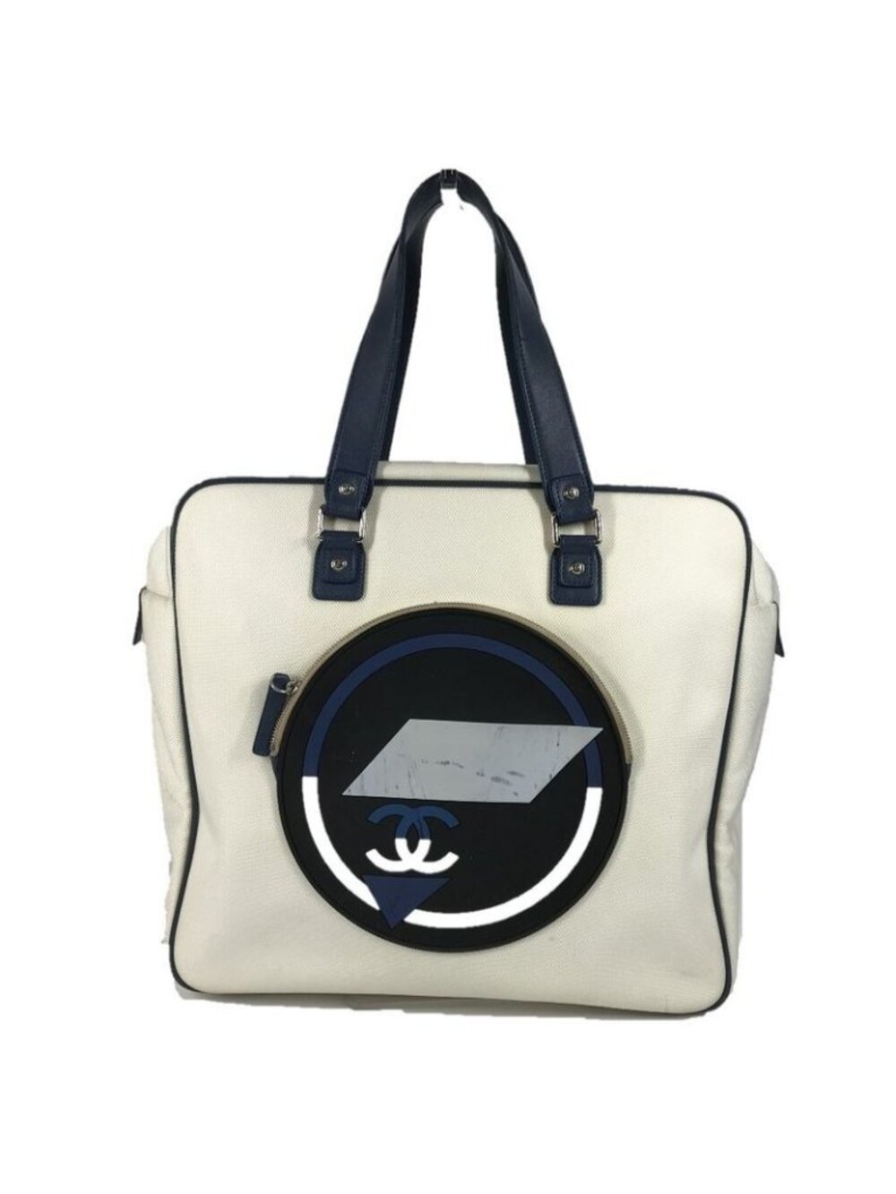 Chanel Shoulder Bag CC Coco Logo Leather Canvas White